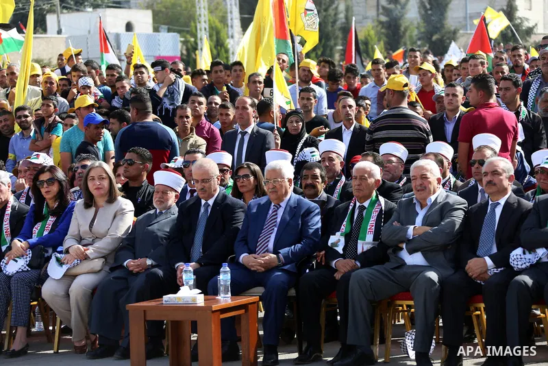 Palestinian President Mahmoud Abbas attends a rally marking the 12th anniversary of Palestinian leader Yasser Arafat's death, in the West Bank city of Ramallah November 10, 2016. Photo by Shadi Hatem