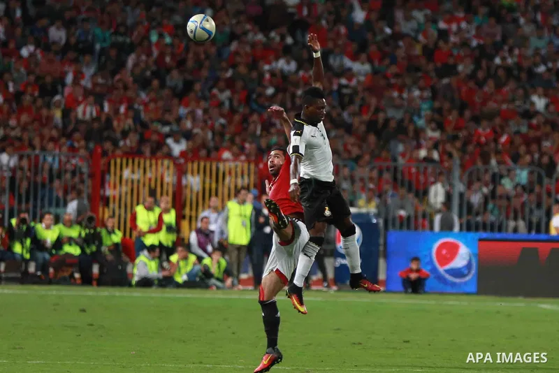 Egypt v Ghana compete during the 2018 World Cup qualifying Group E football match between Egypt and Ghana at the Borg el-Arab Stadium near Alexandria on November 13, 2016. Photo by Stringer
