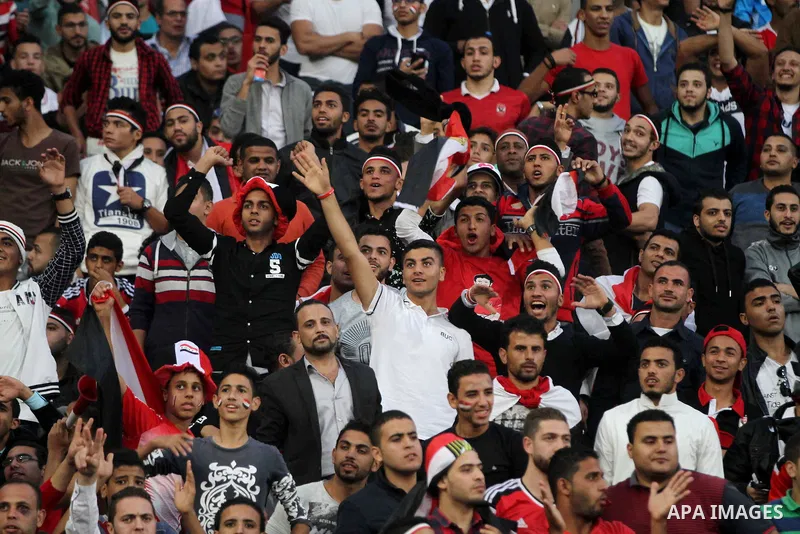 Egyptian fans attend the 2018 World Cup qualifying Group E football match between Egypt and Ghana at the Borg el-Arab Stadium near Alexandria, Egypt on November 13, 2016. Photo by Stringer