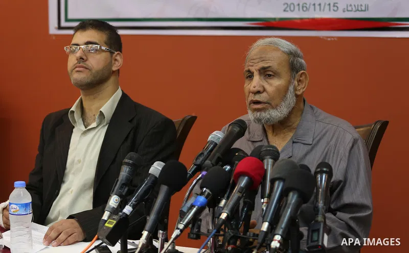 Senior Hamas leader Mahmoud al-Zahar, speaks during a press conference, in Gaza city, on November 15, 2016. Photo by Mohammed Asad