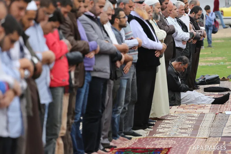 Palestinians pray for rain at al-Kateba square in Gaza City on November 16, 2016. The Ministry of Awqaf and Religious Affairs have held special prayers to invoke God for rain. The special Muslim prayers known as Salat al...