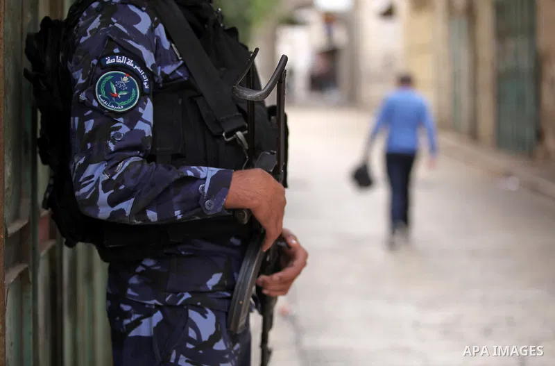 Members of the Palestinian security forces patrol in the West Bank city of Nablus on November 16, 2016. A Palestinian woman was killed and three Palestinian security officers were injured during armed clashes with suspec...