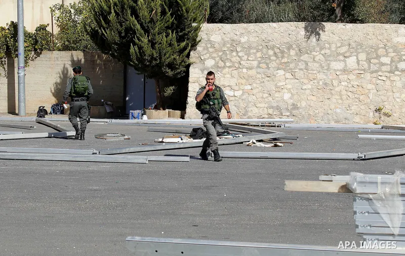 Israeli Workers build barracks in order to Judaize the area near the Ibrahimi mosque, or the Tomb of the Patriarch, a religious site to both Muslims and Jews, in the Israeli occupied West Bank city of Hebron on November...