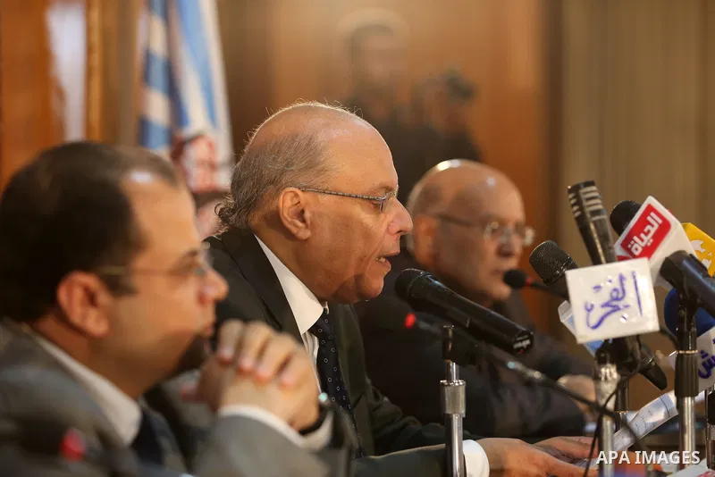 Palestinian Journalists attend a press conference, in Cairo, Egypt, on November 23, 2016. Photo by Yasser Qudih