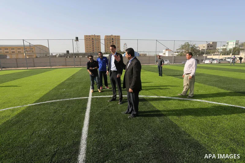 Alexander Gross, the development of FIFA's program in Asia director attends the inauguration ceremony of play field in Gaza city, on Nov. 23, 2016. Photo by Mohammed Asad