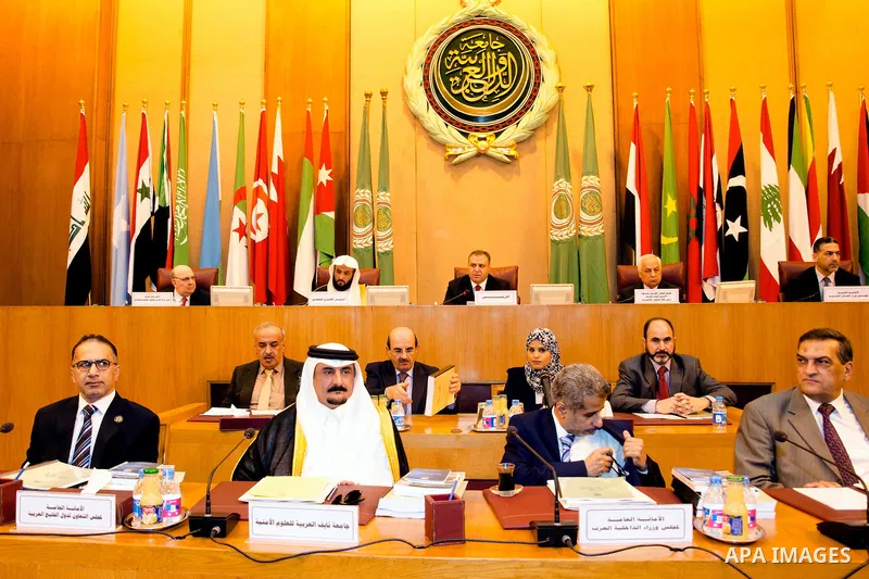 Arab foreign Ministers attend a meeting of the Arab League foreign Ministers in the Egyptian capital Cairo. Photo by Stringer