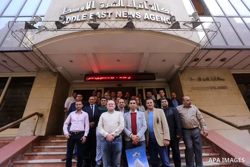 Palestinian Journalists visit the headquarters of Middle East News Agency "Mena" in Cairo, Egypt, on Nov. 24. 2016. Photo by Yasser Qudih