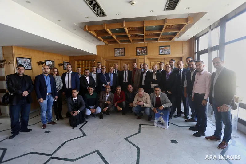 Palestinian Journalists visit the headquarters of Middle East News Agency "Mena" in Cairo, Egypt, on Nov. 24. 2016. Photo by Yasser Qudih