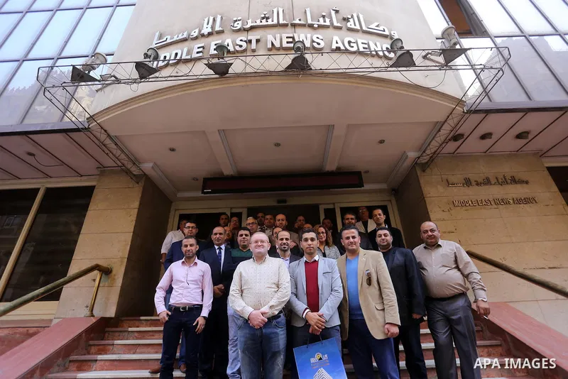 Palestinian Journalists visit the headquarters of Middle East News Agency "Mena" in Cairo, Egypt, on Nov. 24. 2016. Photo by Yasser Qudih