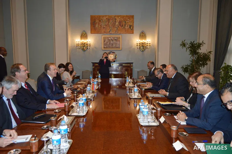 Egyptian Foreign Minister Sameh Shoukry, meets with Norway's Foreign Minister, Borge Brende, in Cairo, Egypt, on November 26, 2016. Photo by Egyptian President Office