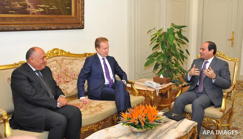 Egyptian President Abdel Fattah al-Sisi, meets with Norway's Foreign Minister, Borge Brende, in Cairo, Egypt, on November 26, 2016. Photo by Egyptian President Office