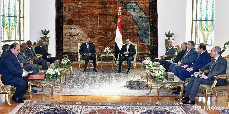 Egyptian President Abdel Fattah al-Sisi meets with Isaias Afwerki, President of Eritrea, in Cairo, Egypt, on Nov. 29.2016. Photo by Egyptian President Office