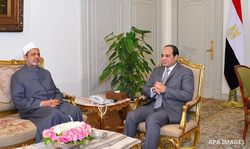 Egyptian President Abdel Fattah al-Sisi meets with Grand Imam of al-Azhar Shiekh Ahmed el-Tayeb, in Cairo, Egypt, on Nov. 30, 2016. Photo by Egyptian President Office