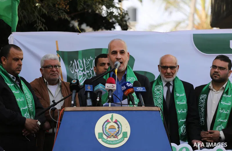 A Palestinian Hamas leader Fawzi Barhoum speaks during a press conference, in Gaza city, on Dec. 01, 2016. Photo by Mohammed Asad