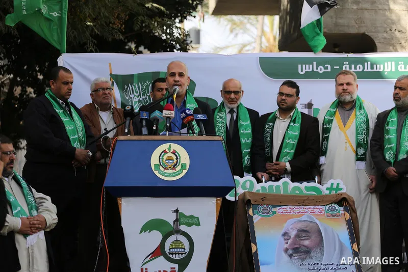 A Palestinian Hamas leader Fawzi Barhoum speaks during a press conference, in Gaza city, on Dec. 01, 2016. Photo by Mohammed Asad