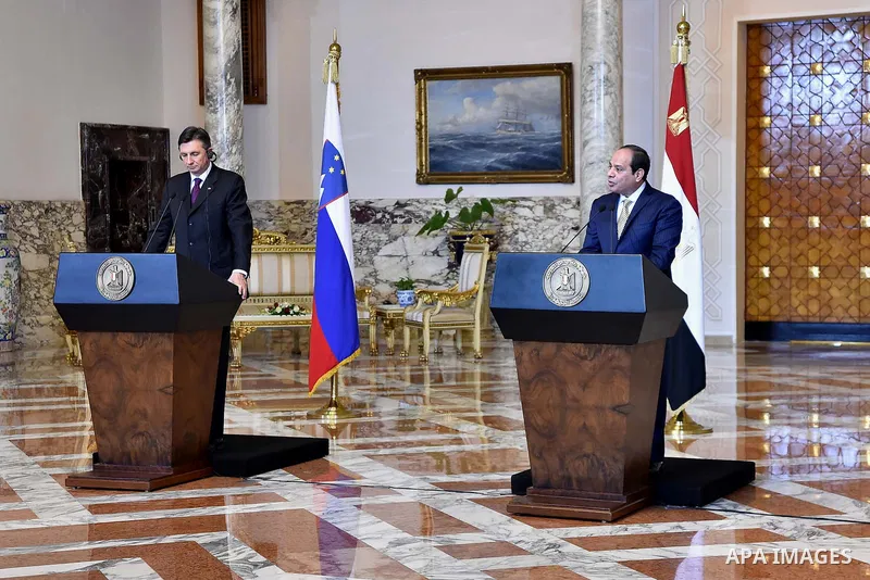 Egyptian President Abdel Fattah al-Sisi and Slovenian President Borut Pahor, attend a joint press conference following a meeting in Cairo, Egypt, on December 05, 2016. Photo by Egyptian President Office