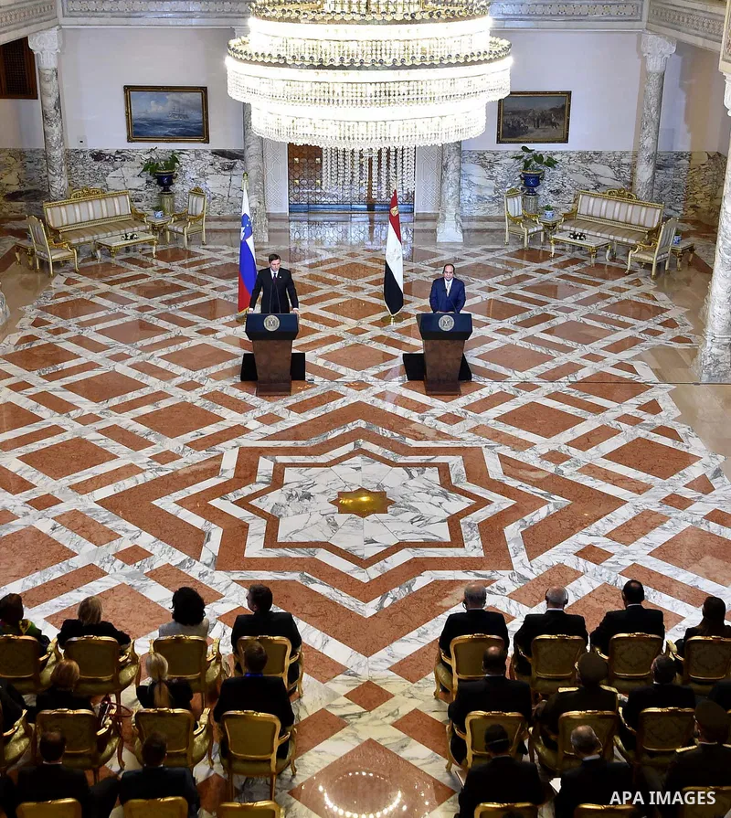 Egyptian President Abdel Fattah al-Sisi and Slovenian President Borut Pahor, attend a joint press conference following a meeting in Cairo, Egypt, on December 05, 2016. Photo by Egyptian President Office