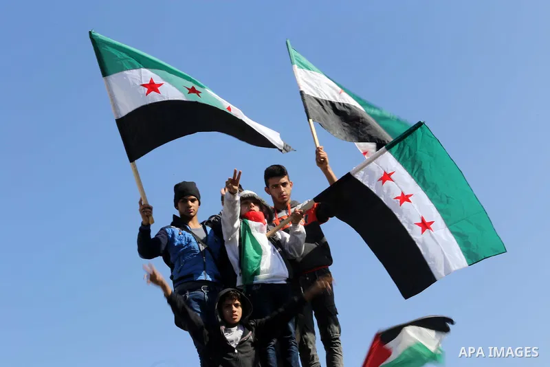 Palestinian youths hold banners and flags during a protest to show solidarity with the people in Burma and Syria, in Gaza city on December 6, 2016. Photo by Mohammed Asad