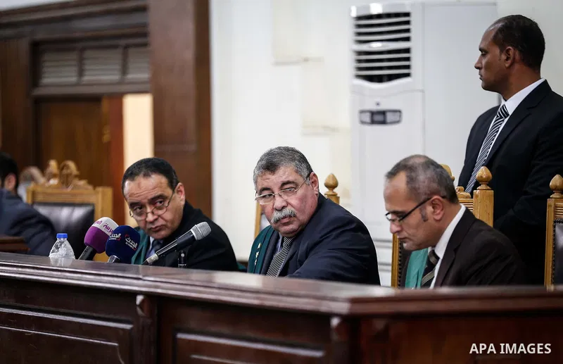 The Judge attends the trial of Ansar Bait Al-Maqdis group in Cairo on December 6, 2016, on charges of assassination of police officers, attempted assassination of interior minister Mohamed Ibrahim and explosions near sec...