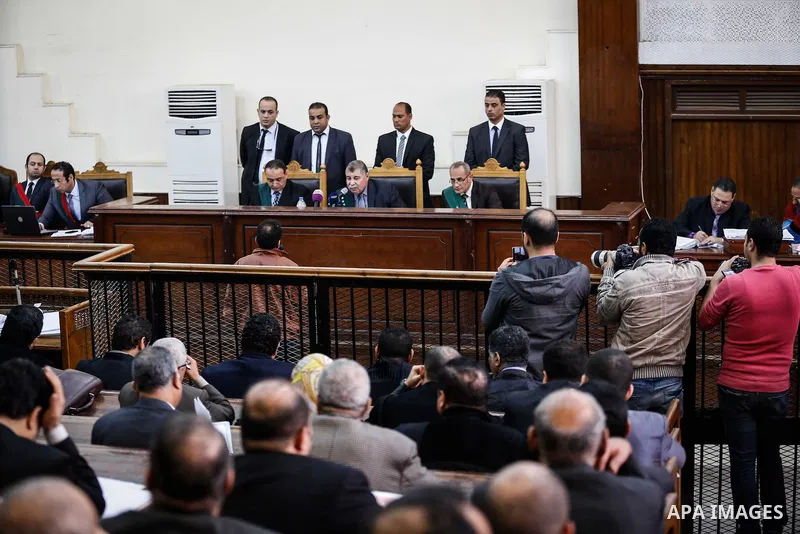 The Judge attends the trial of Ansar Bait Al-Maqdis group in Cairo on December 6, 2016, on charges of assassination of police officers, attempted assassination of interior minister Mohamed Ibrahim and explosions near sec...