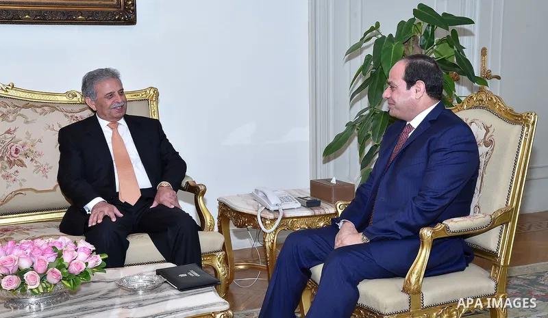 Egyptian President Abdel Fattah al-Sisi meets with Pakistan’s Minister of Defence Production (MoDP) Rana Tanveer Hussain in Cairo, Egypt, on December 07, 2016. Photo by Egyptian President Office