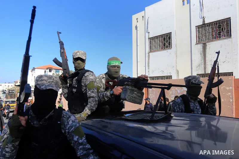 Palestinian Hamas militants attend the funeral of fellow of their comrade who was killed when a tunnel collapsed on Wednesday, during his funeral in Gaza City December 8, 2016. Photo by Yasser Qudih