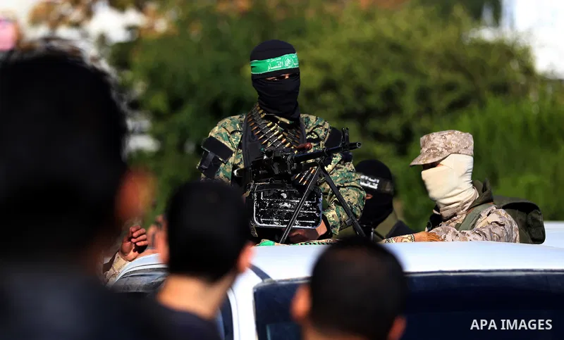 Palestinian Hamas militants attend the funeral of fellow of their comrade who was killed when a tunnel collapsed on Wednesday, during his funeral in Gaza City December 8, 2016. Photo by Yasser Qudih