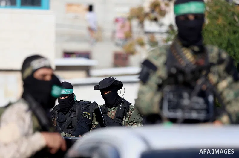 Palestinian Hamas militants attend the funeral of fellow of their comrade who was killed when a tunnel collapsed on Wednesday, during his funeral in Gaza City December 8, 2016. Photo by Yasser Qudih