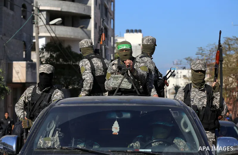 Palestinian Hamas militants attend the funeral of fellow of their comrade who was killed when a tunnel collapsed on Wednesday, during his funeral in Gaza City December 8, 2016. Photo by Yasser Qudih