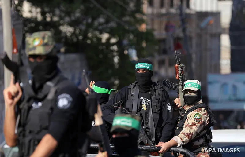 Palestinian Hamas militants attend the funeral of fellow of their comrade who was killed when a tunnel collapsed on Wednesday, during his funeral in Gaza City December 8, 2016. Photo by Yasser Qudih