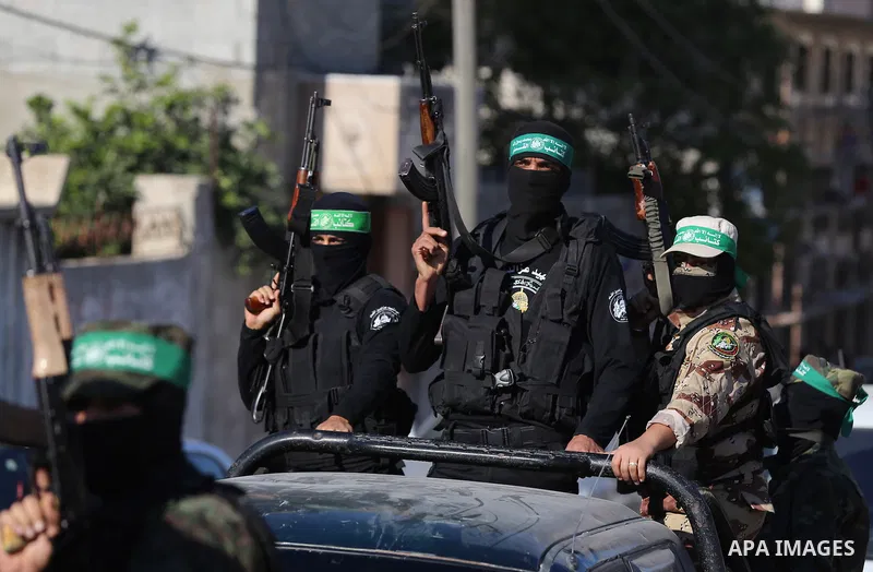 Palestinian Hamas militants attend the funeral of fellow of their comrade who was killed when a tunnel collapsed on Wednesday, during his funeral in Gaza City December 8, 2016. Photo by Yasser Qudih