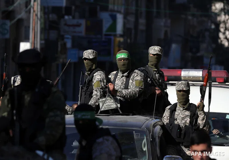 Palestinian Hamas militants attend the funeral of fellow of their comrade who was killed when a tunnel collapsed on Wednesday, during his funeral in Gaza City December 8, 2016. Photo by Yasser Qudih