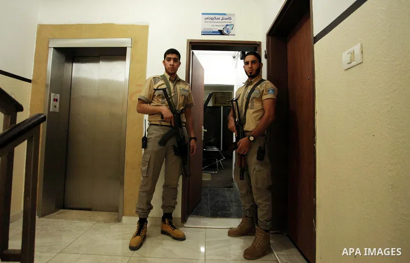 Palestinian private security guards from Castle Security company take part in a work day in Gaza City on December 08, 2016. Photo by Ashraf Amra