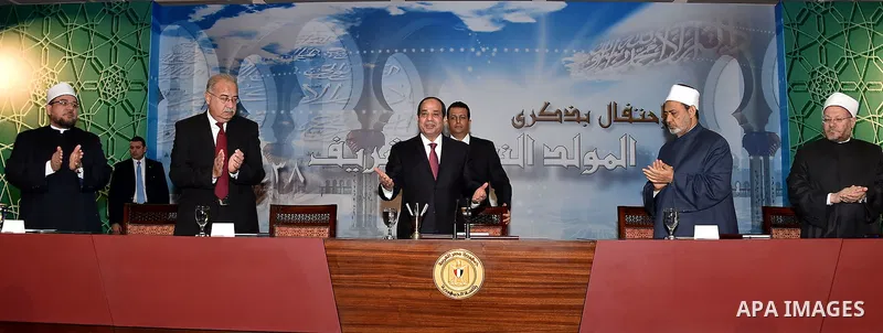Egyptian President Abdel Fattah al-Sisi attends the ceremony of "Mawlid al-Nabawi" or the birth of Prophet Mohammad, in Cairo, Egypt, on Dec. 08, 2016. Photo by Egyptian President Office