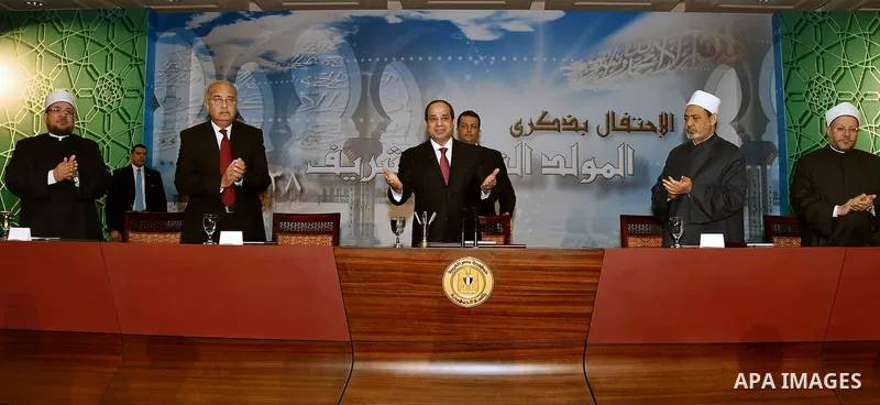 Egyptian President Abdel Fattah al-Sisi attends the ceremony of "Mawlid al-Nabawi" or the birth of Prophet Mohammad, in Cairo, Egypt, on Dec. 08, 2016. Photo by Egyptian President Office