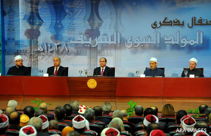 Egyptian President Abdel Fattah al-Sisi attends the ceremony of "Mawlid al-Nabawi" or the birth of Prophet Mohammad, in Cairo, Egypt, on Dec. 08, 2016. Photo by Egyptian President Office
