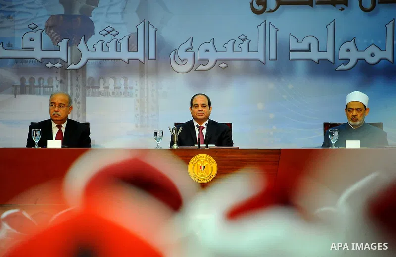 Egyptian President Abdel Fattah al-Sisi attends the ceremony of "Mawlid al-Nabawi" or the birth of Prophet Mohammad, in Cairo, Egypt, on Dec. 08, 2016. Photo by Egyptian President Office