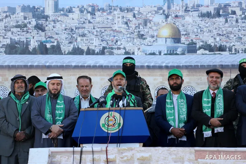 Senior Hamas leader Khalil al-Hayah gives a speech during a rally marking the 29th anniversary of Hamas foundation, in Jabalia in the northern of Gaza Strip, on December 09, 2016. Photo by Mohammed Asad