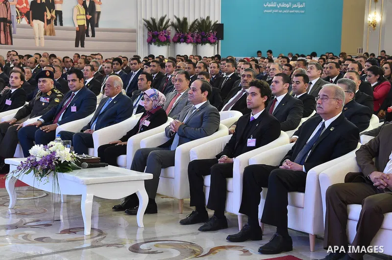 Egyptian President Abdel Fattah al-Sisi, attends the opening of the conference the first league for youth, in Cairo, Egypt, on December 10, 2016. Photo by Egyptian President Office
