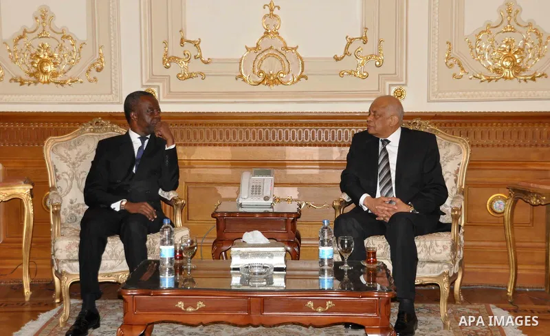 Speaker of Egypt's parliament, Ali Abdel-Al, meets with Speaker of Parliament African at the parliament headquarters in Cairo, Egypt, December 12, 2016. Photo by Stringer