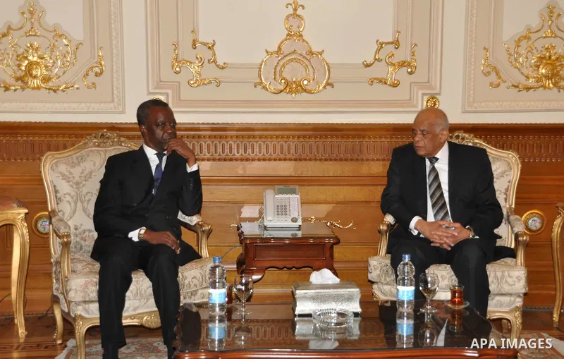 Speaker of Egypt's parliament, Ali Abdel-Al, meets with Speaker of Parliament African at the parliament headquarters in Cairo, Egypt, December 12, 2016. Photo by Stringer