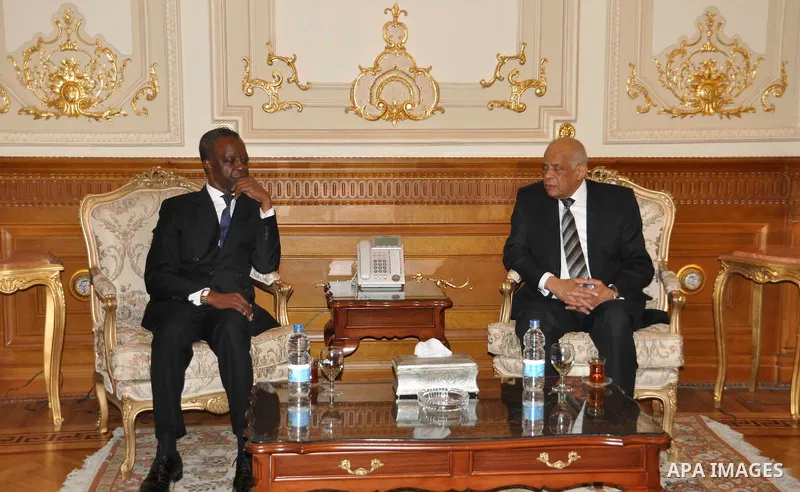 Speaker of Egypt's parliament, Ali Abdel-Al, meets with Speaker of Parliament African at the parliament headquarters in Cairo, Egypt, December 12, 2016. Photo by Stringer