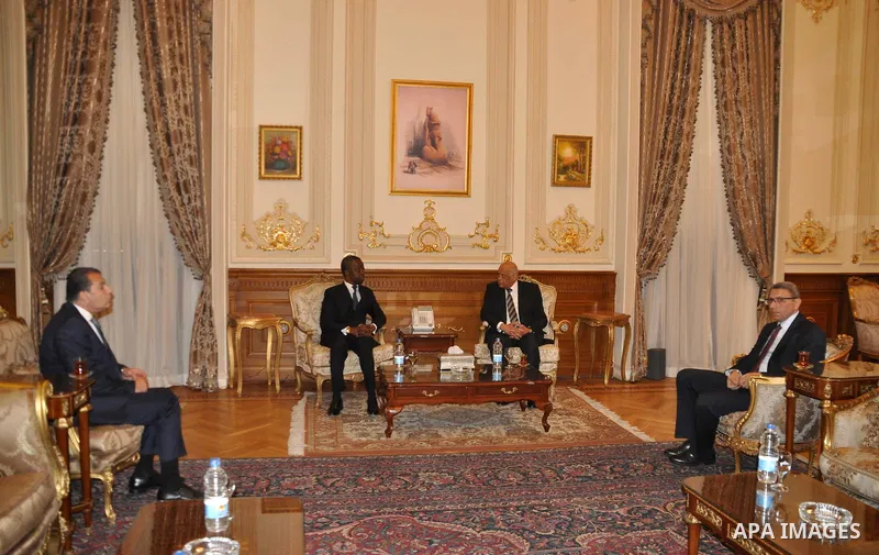 Speaker of Egypt's parliament, Ali Abdel-Al, meets with Speaker of Parliament African at the parliament headquarters in Cairo, Egypt, December 12, 2016. Photo by Stringer
