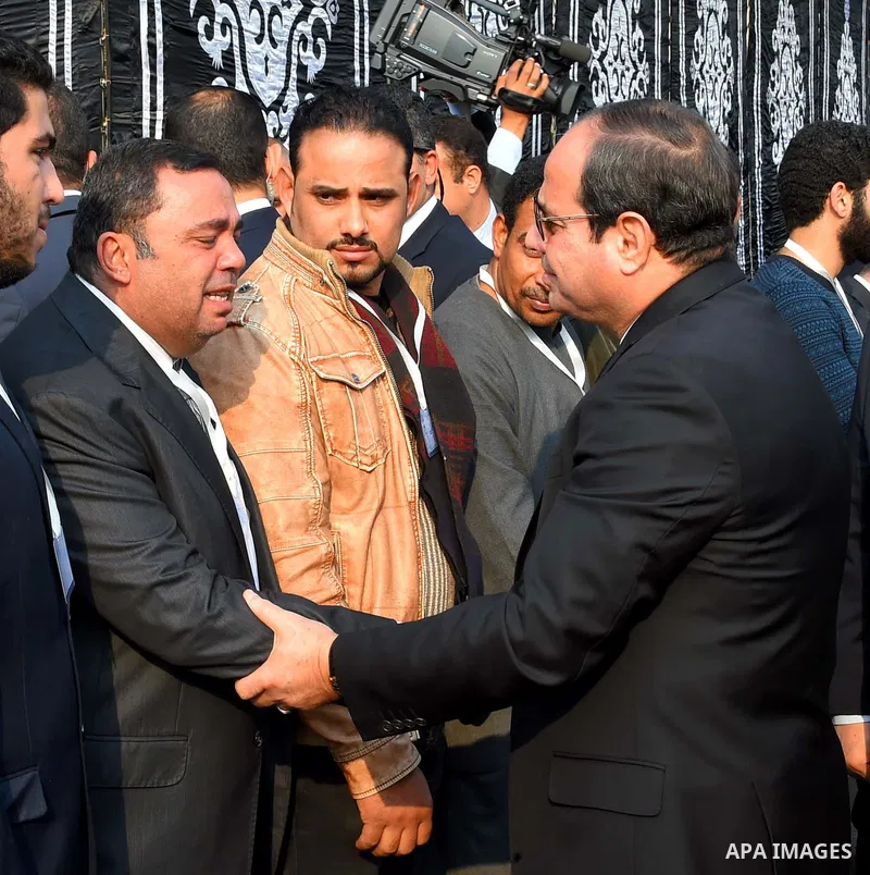 Egyptian President Abdel Fattah al-Sisi attends the funeral of the victims of a bomb explosion that targeted a Coptic Orthodox Church in Cairo, on December 12, 2016. Photo by Egyptian President Office