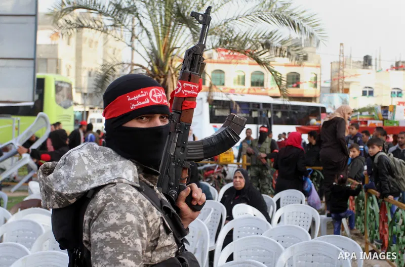 Palestinians take part in a rally marking the 49th anniversary of the founding of the Popular Front for the Liberation of Palestine (PFLP), in Rafah in the southern Gaza strip, on 13 December 2016. Photo by Abed Rahim Kh...