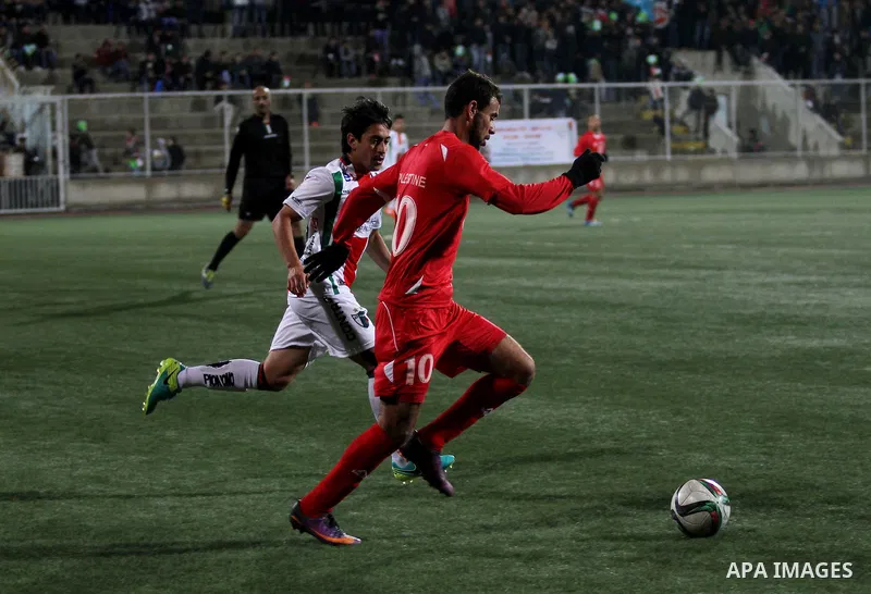 Palestino players and Chile players compete during their friendly soccer match between Palestine and CD Palestino at Nablus Stadium in The West Bank City of Nablus, 13 December 2016. CD Palestino visit West Bank and Gaza...