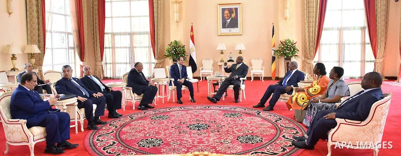 Egyptian President Abdel Fattah al-Sisi meets with Ugandan President Yoweri Museveni during his visit to Ugandan capital Kampala, on December 18, 2016. Photo by Egyptian President Office