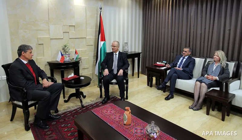 Palestinian Prime Minister, Rami Hamdallah meets with representative of the Czech Republic to the State of Palestine Radek Rops, in the West Bank city of Ramallah, on December 19, 2016. Photo by Prime Minister Office