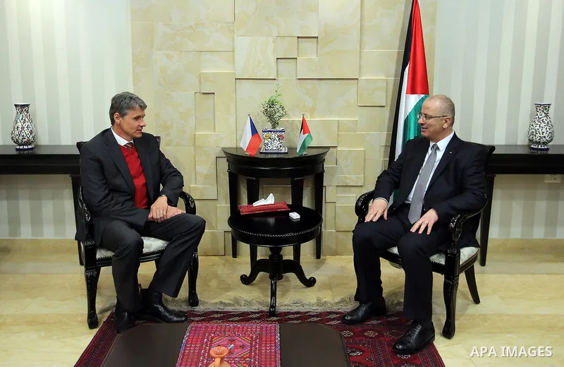 Palestinian Prime Minister, Rami Hamdallah meets with representative of the Czech Republic to the State of Palestine Radek Rops, in the West Bank city of Ramallah, on December 19, 2016. Photo by Prime Minister Office