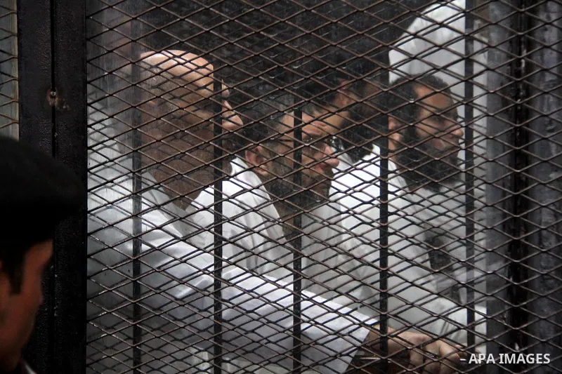 Suspects of Ansar Bait Al-Maqdis group, attend their trial in Cairo on December 20, 2016, on charges of assassination of police officers, attempted assassination of interior minister Mohamed Ibrahim and explosions near s...